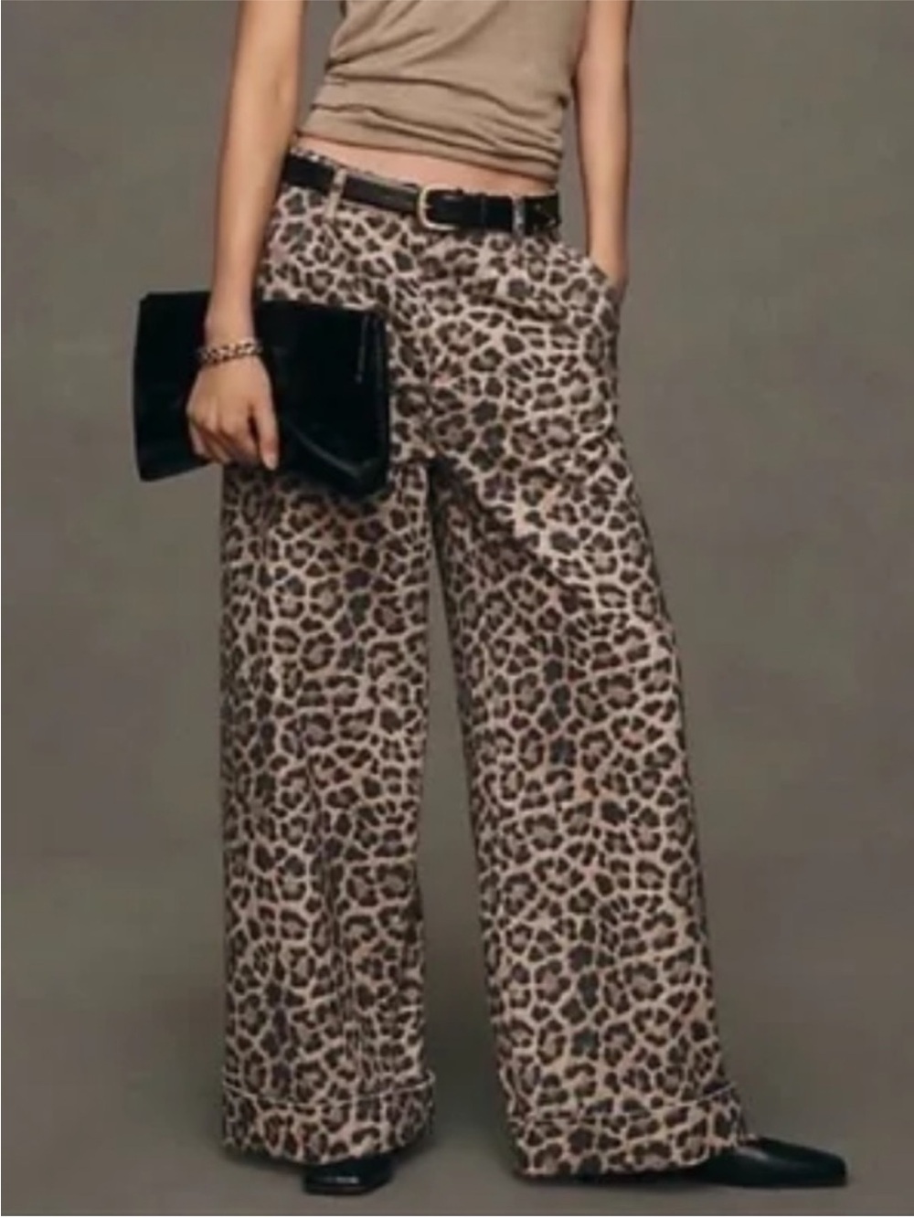 🤎 Pilcro by Anthropologie 100percent cotton Leopard Print Wide Leg Pants size 29